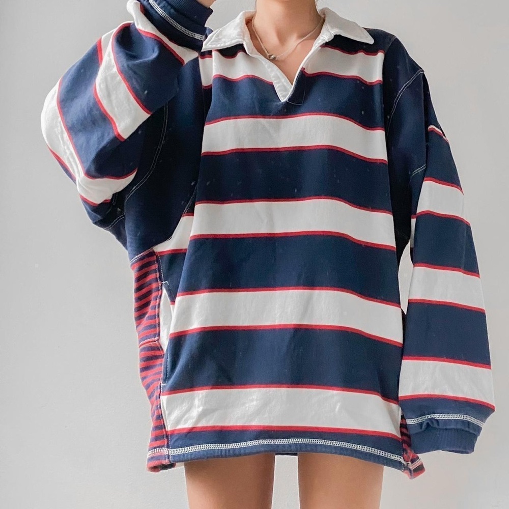 Free People FP Movement Work It Out Printed Pullover – Navy Combo – M NWT